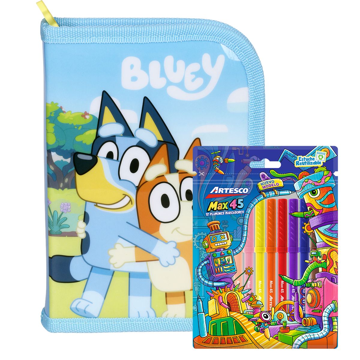 ARTESCO - Cartuchera Tipo Libro Promocional + Plumones Bluey