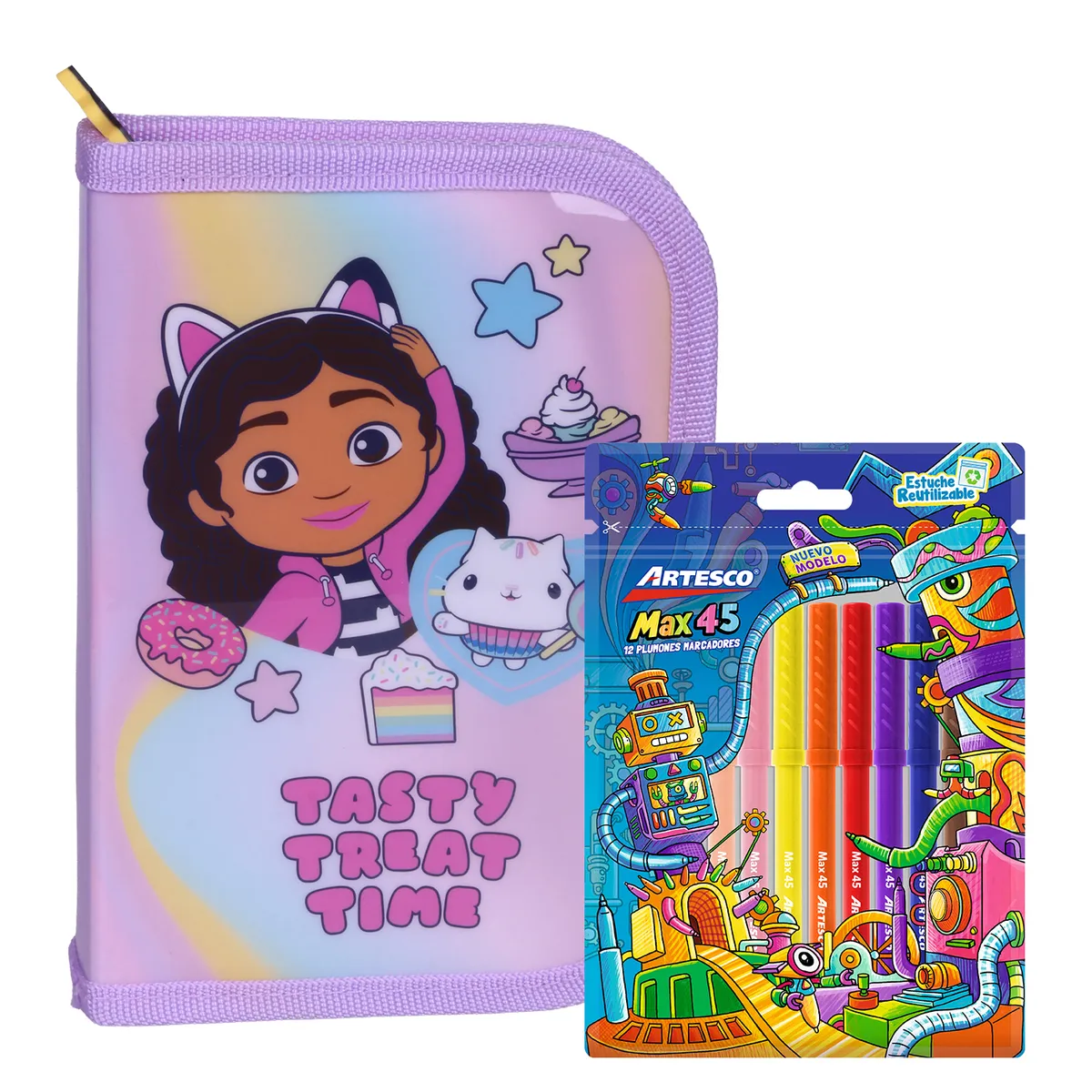 ARTESCO - Cartuchera Tipo Libro Promocional + Plumones Gabby Dollhouse