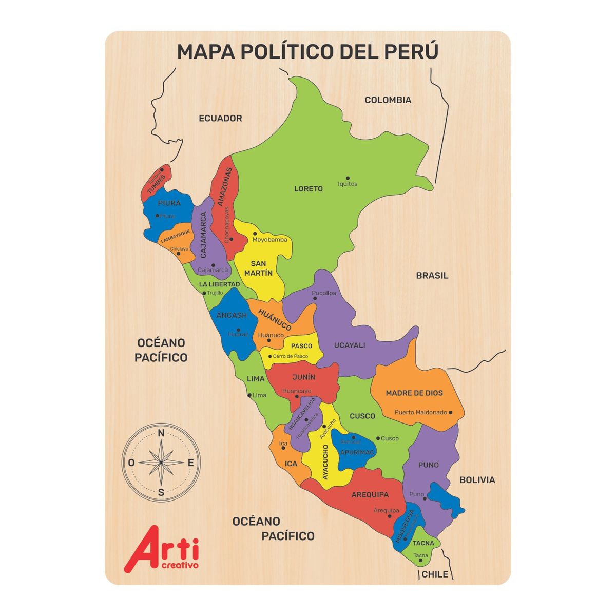  - Mapa del Perú Rompecabezas de Madera 26 Piezas