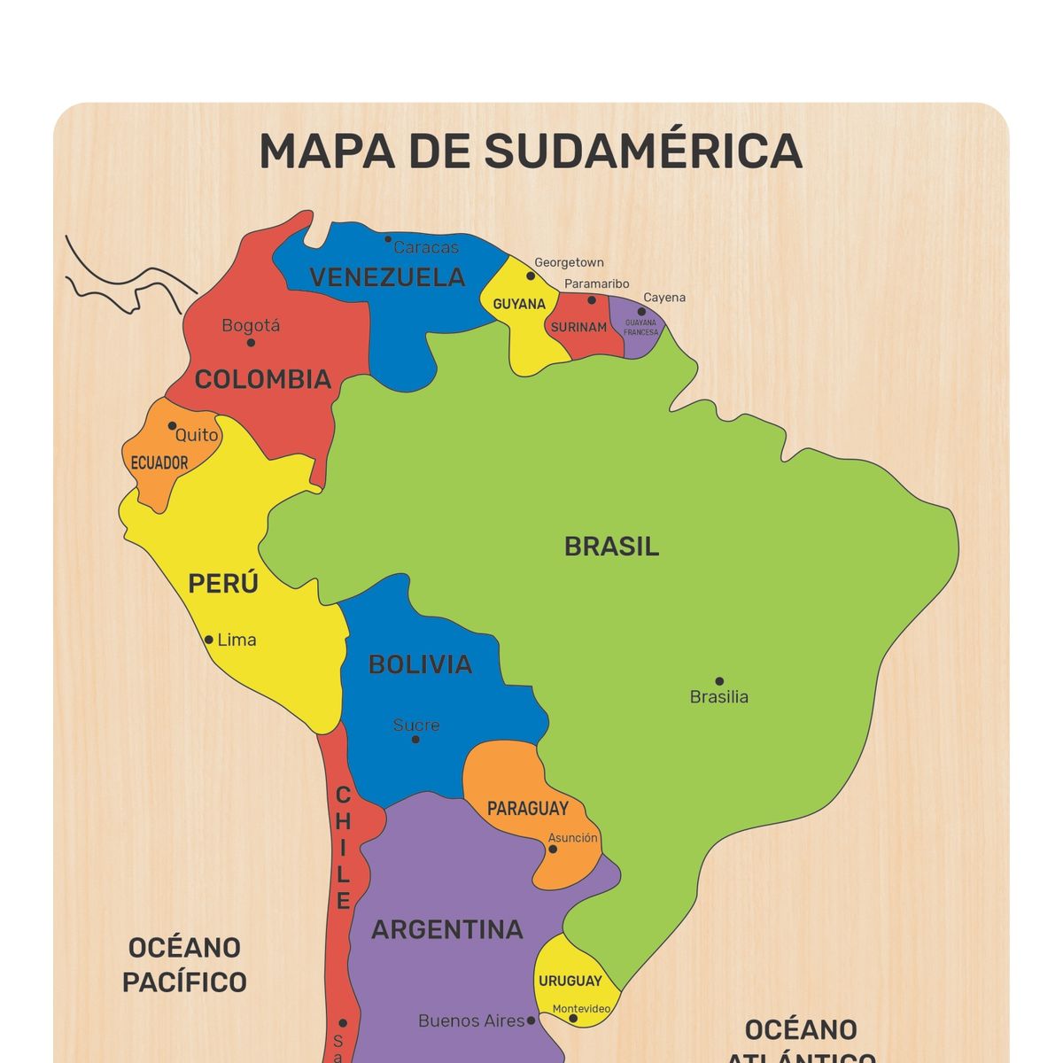 ARTI CREATIVO - Mapa de Sudamérica Rompecabezas de Madera 14 Piezas