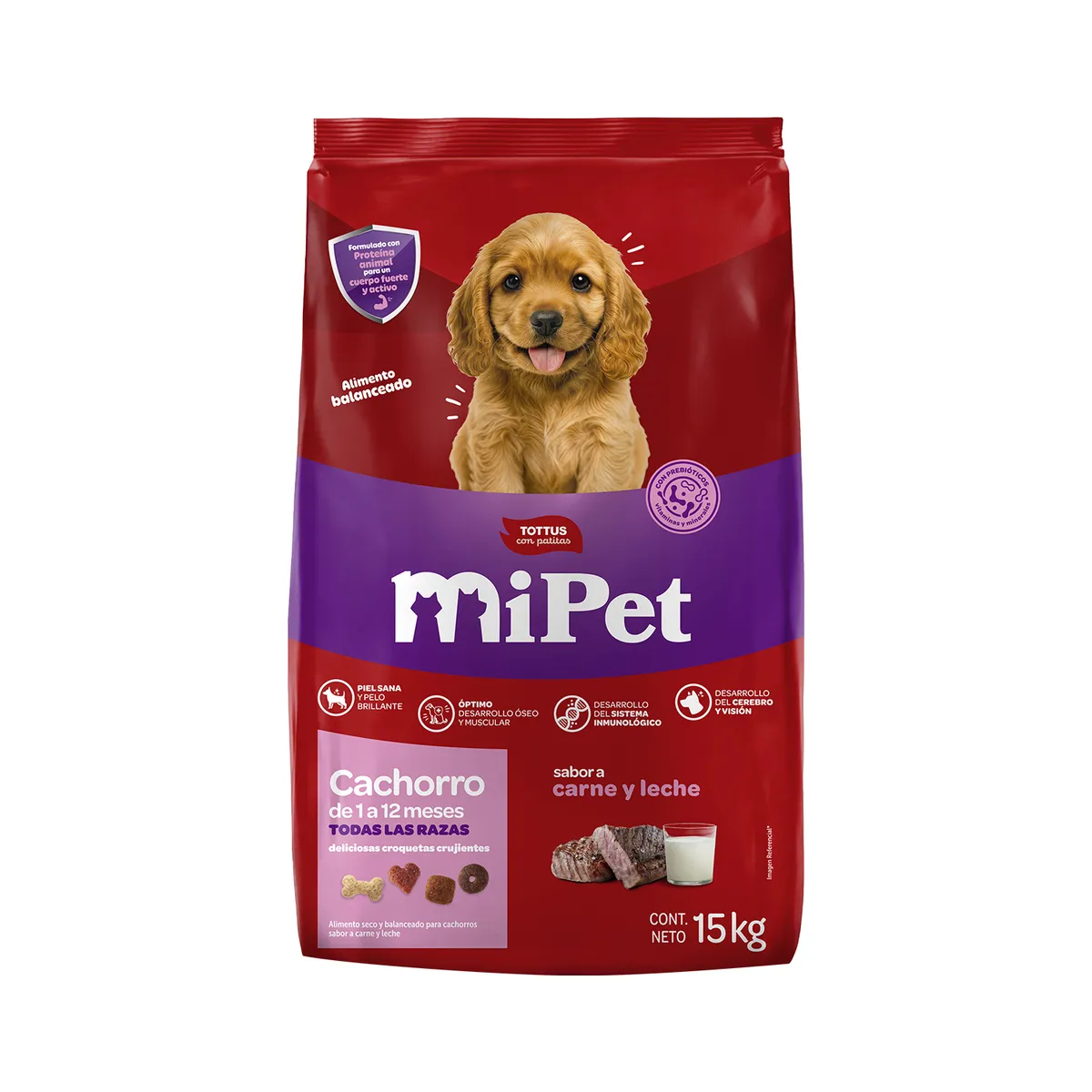 TOTTUS - Alimento Seco Cachorros MiPet Tottus Carne y Leche Bolsa 15 Kg