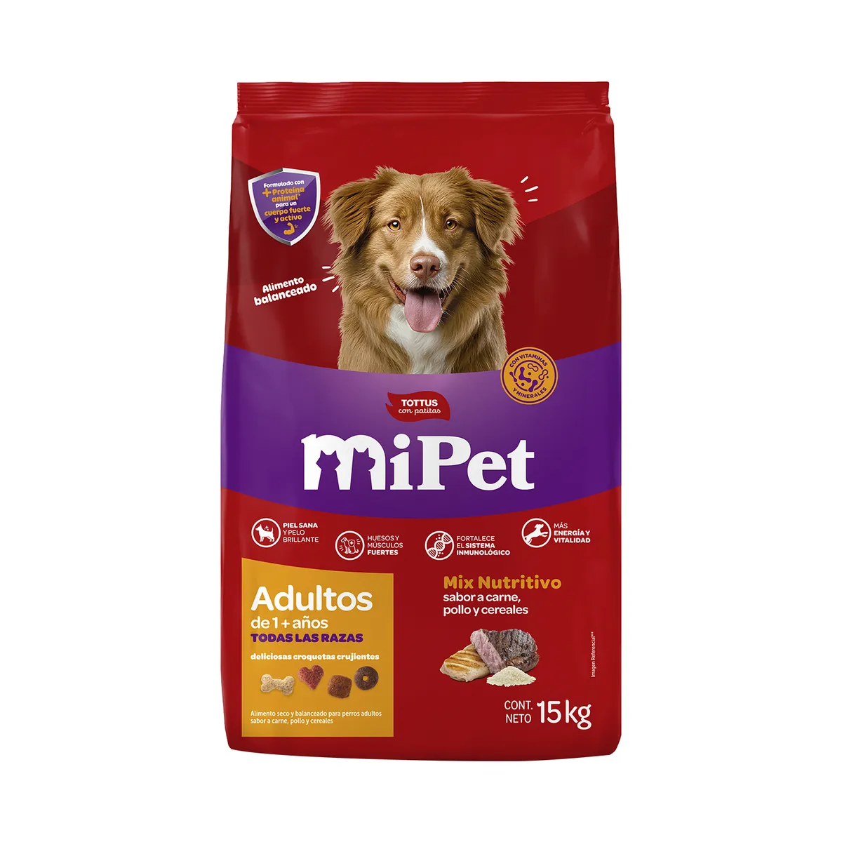TOTTUS - Alimento Seco Perros Adultos MiPet Tottus Mix Nutritivo Bolsa 15 Kg