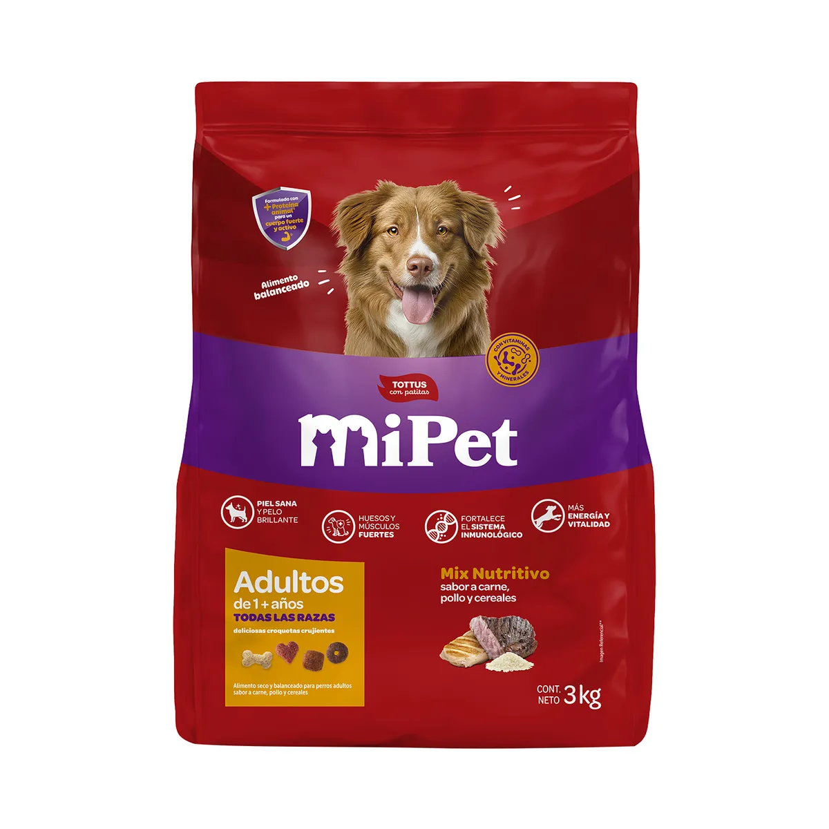 TOTTUS - Alimento Seco Perros Adultos MiPet Tottus Mix Nutritivo Bolsa 3 Kg