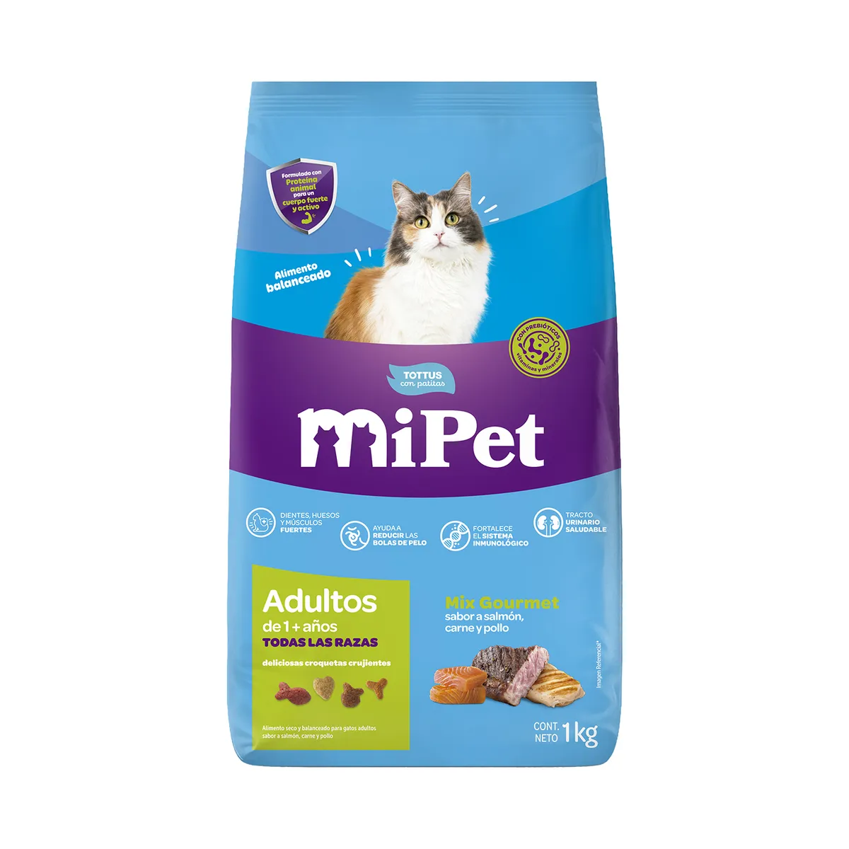 TOTTUS - Alimento Seco Gatos Adultos MiPet Tottus Mix Gourmet Bolsa 1 Kg
