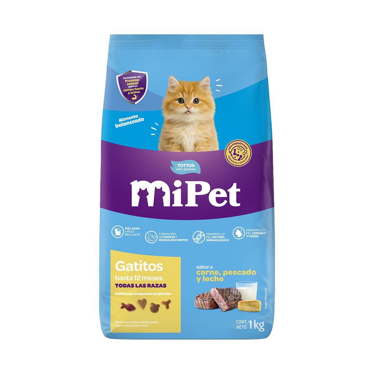 TOTTUS - Alimento Seco Gatitos MiPet Tottus Carne Pescado y Leche Bolsa 1 Kg