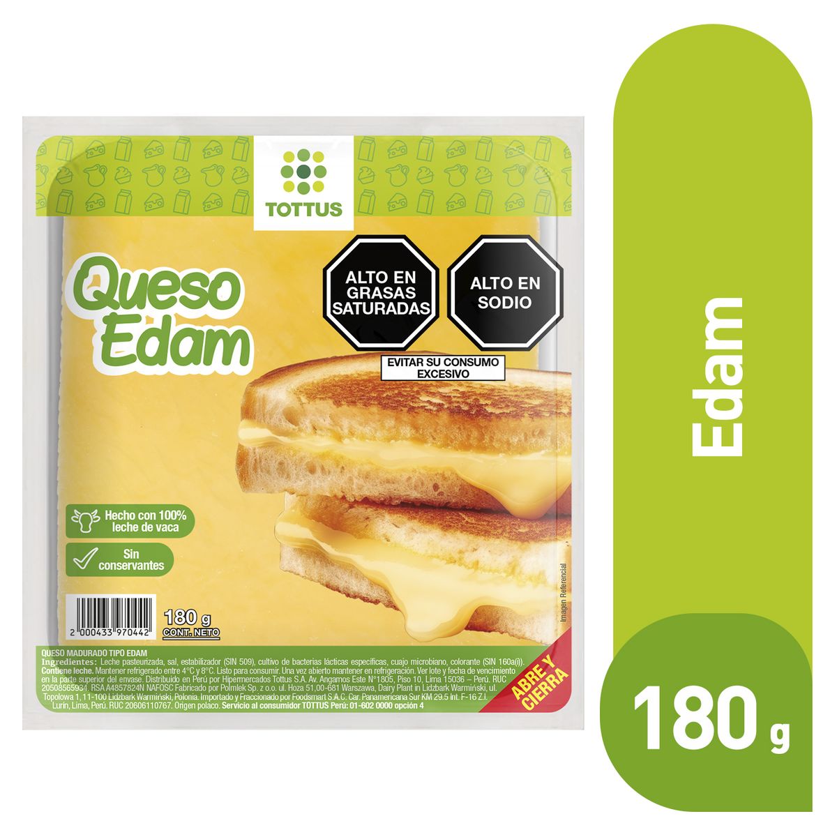TOTTUS - Queso Edam Tottus Empaque 180 g