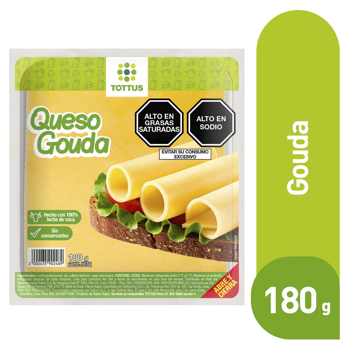 TOTTUS - Queso Gouda Tottus Empaque 180 g