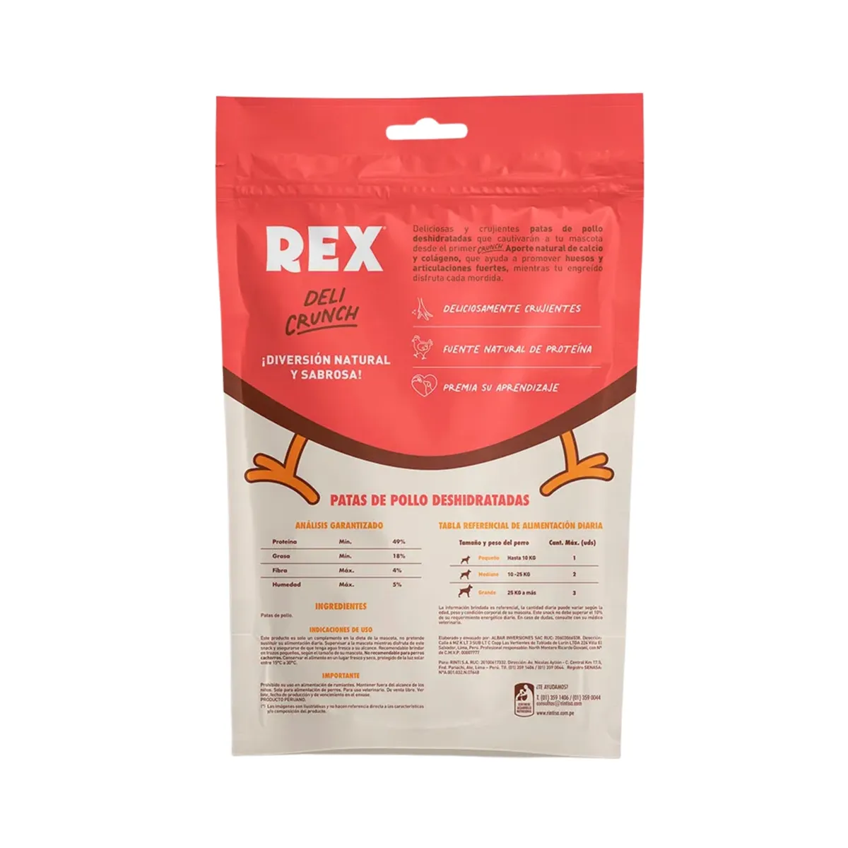 REX - Patas de Pollo Deshidratadas para Perro Rex Deli Crunch Bolsa 130 g