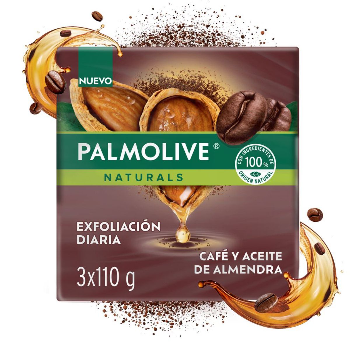 PALMOLIVE - Jabón en barra Palmolive Café y aceite de Almendra Empaque 3 Und
