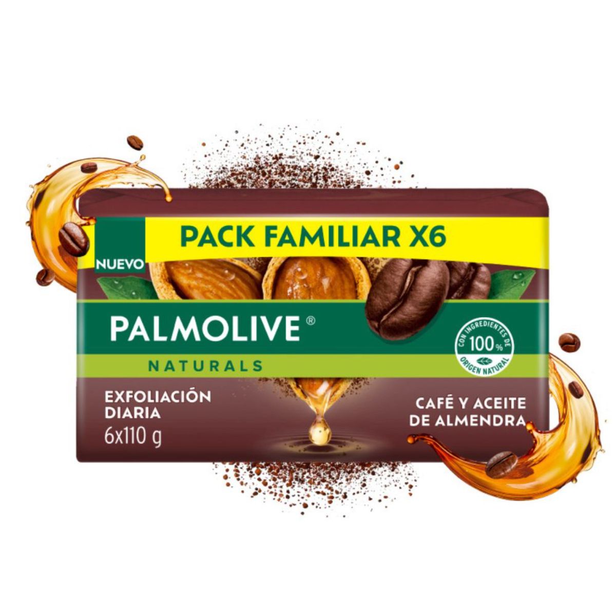 PALMOLIVE - Jabón en barra Palmolive Café y aceite de Almendra Empaque 6 Und