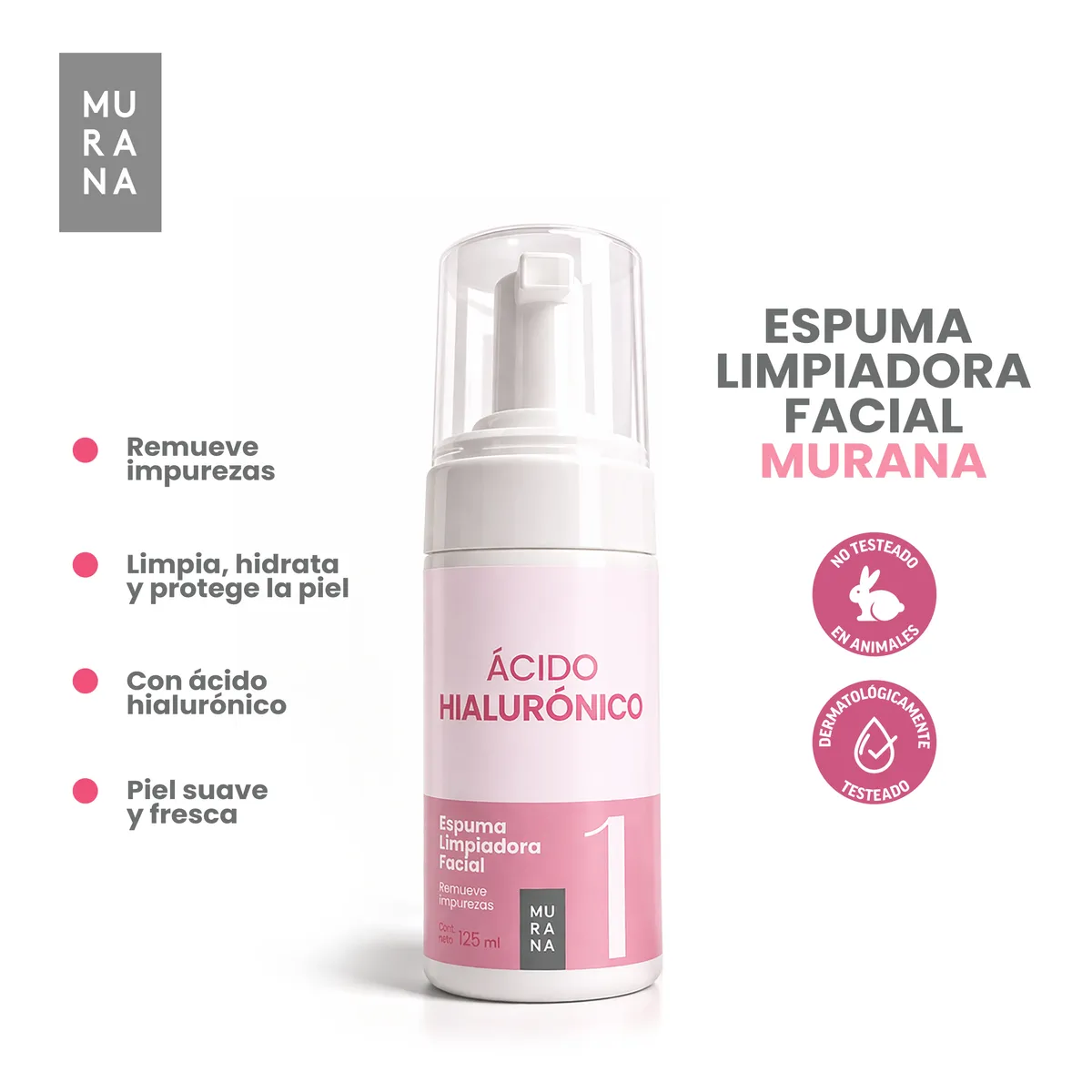 MURANA - Espuma Limpiadora Facial Ácido Hialurónico Murana Envase 125 mL