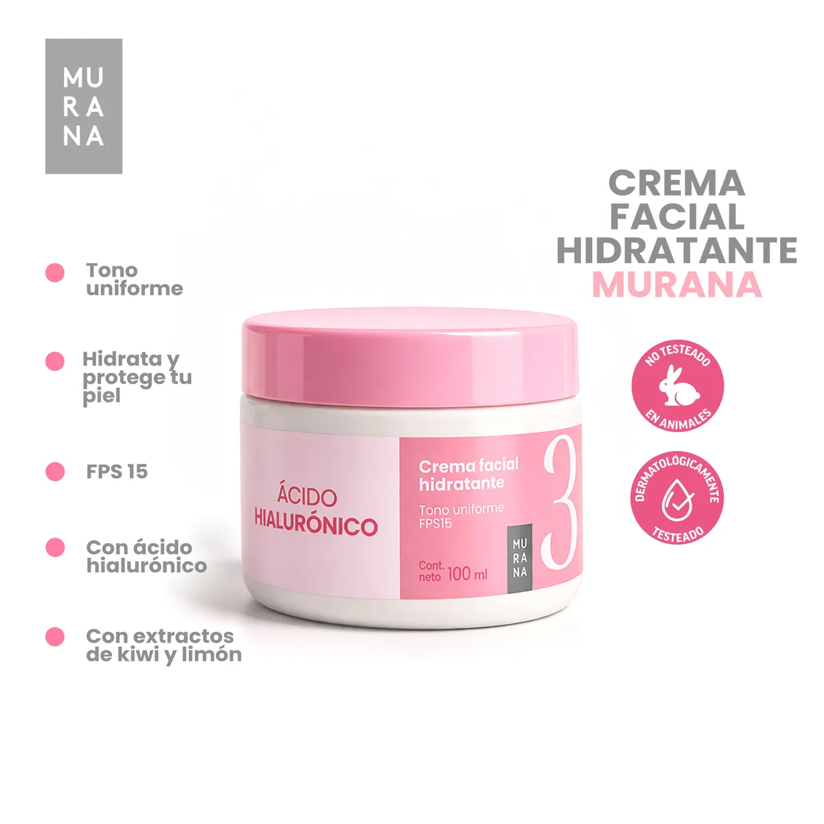 MURANA - Crema Hidratante Facial Ácido Hialurónico Murana Envase 100 mL