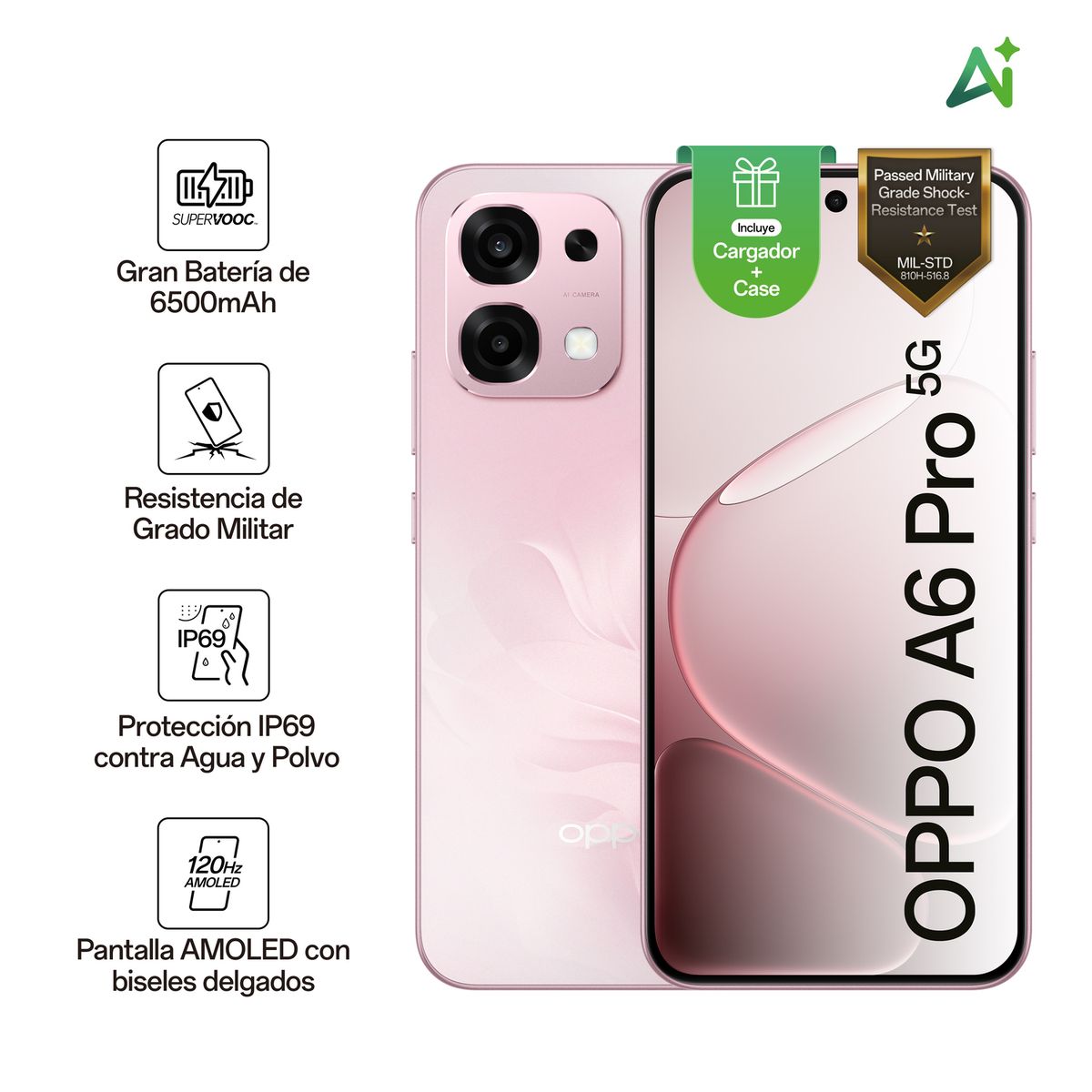 OPPO - Smartphone Oppo A6 Pro Bundle 8+256 Rosado