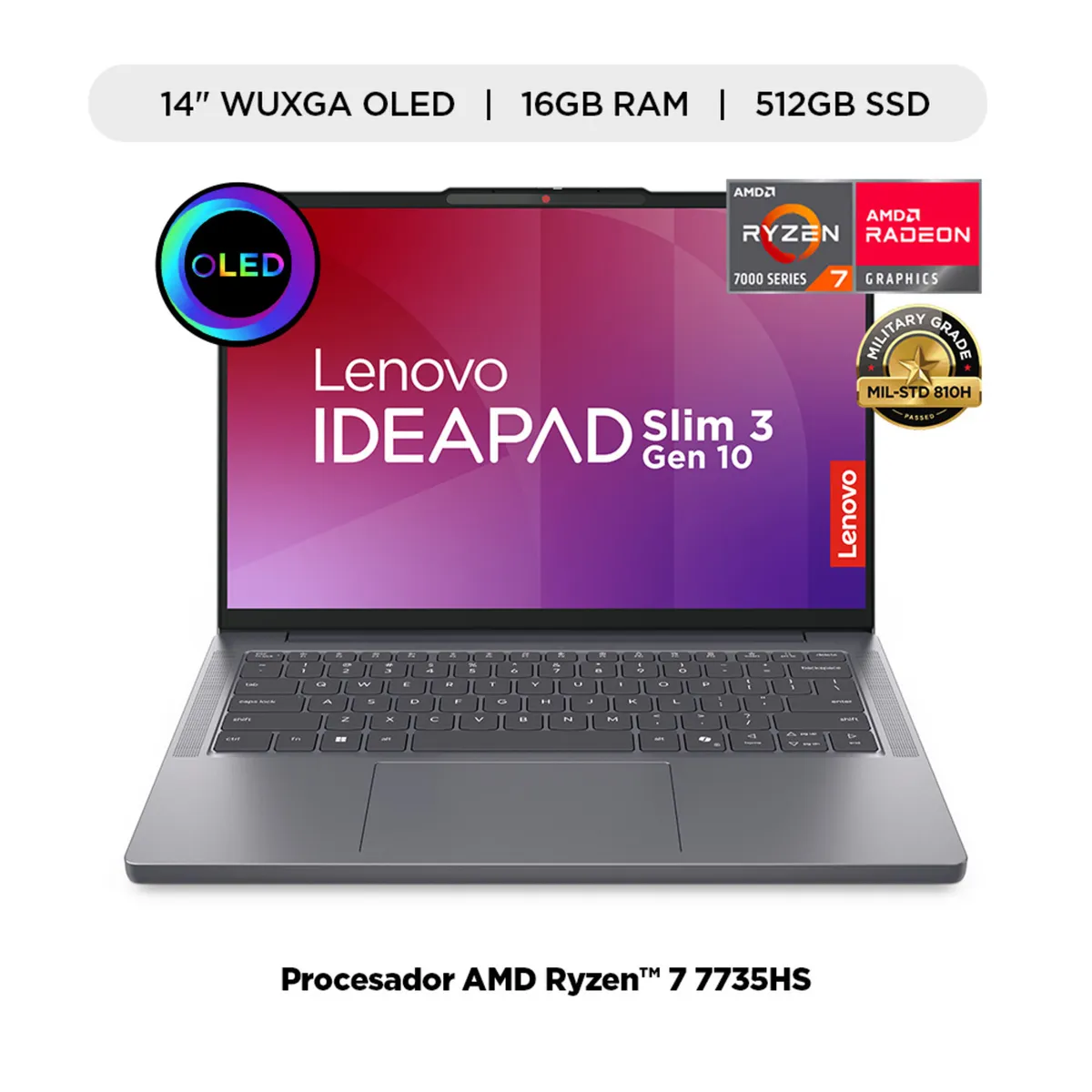 LENOVO - Laptop Lenovo IdeaPad Slim 3 AMD Ryzen 7 16GB RAM  512GB SSD 14" WUXGA