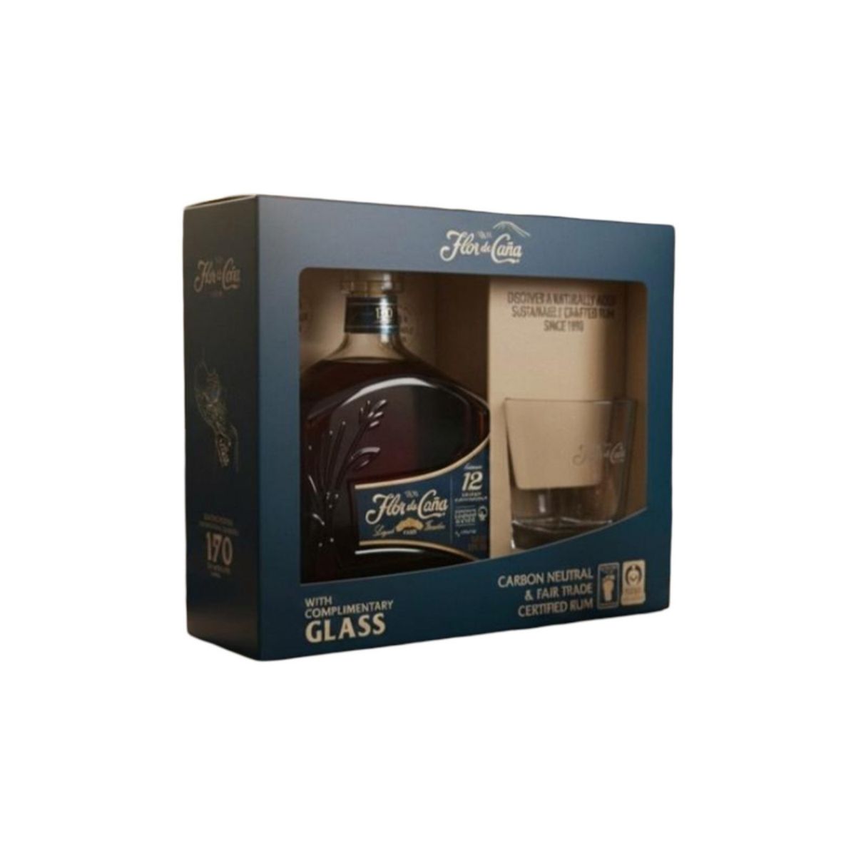 FLOR DE CANA - Pack Ron Flor de Caña 12 Años Botella 750 mL + Vaso