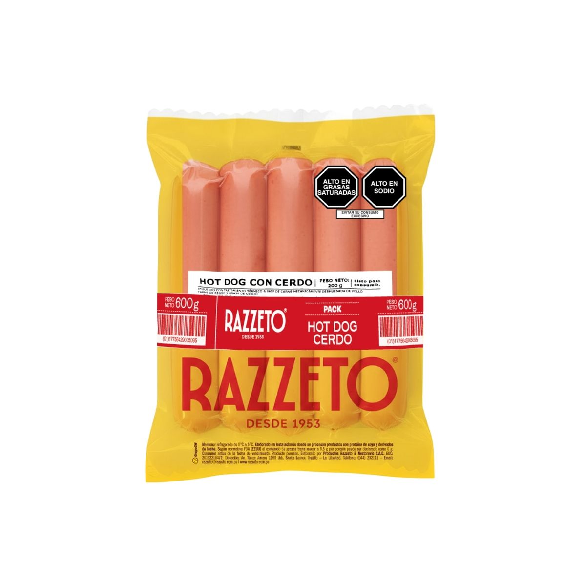 RAZZETO - Pack Hot Dog de Cerdo Razzeto Empaque 600 g