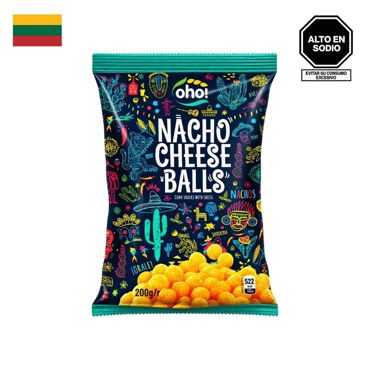 OHO - Bolitas de Queso Sabor Nacho Oho Bolsa 200 g