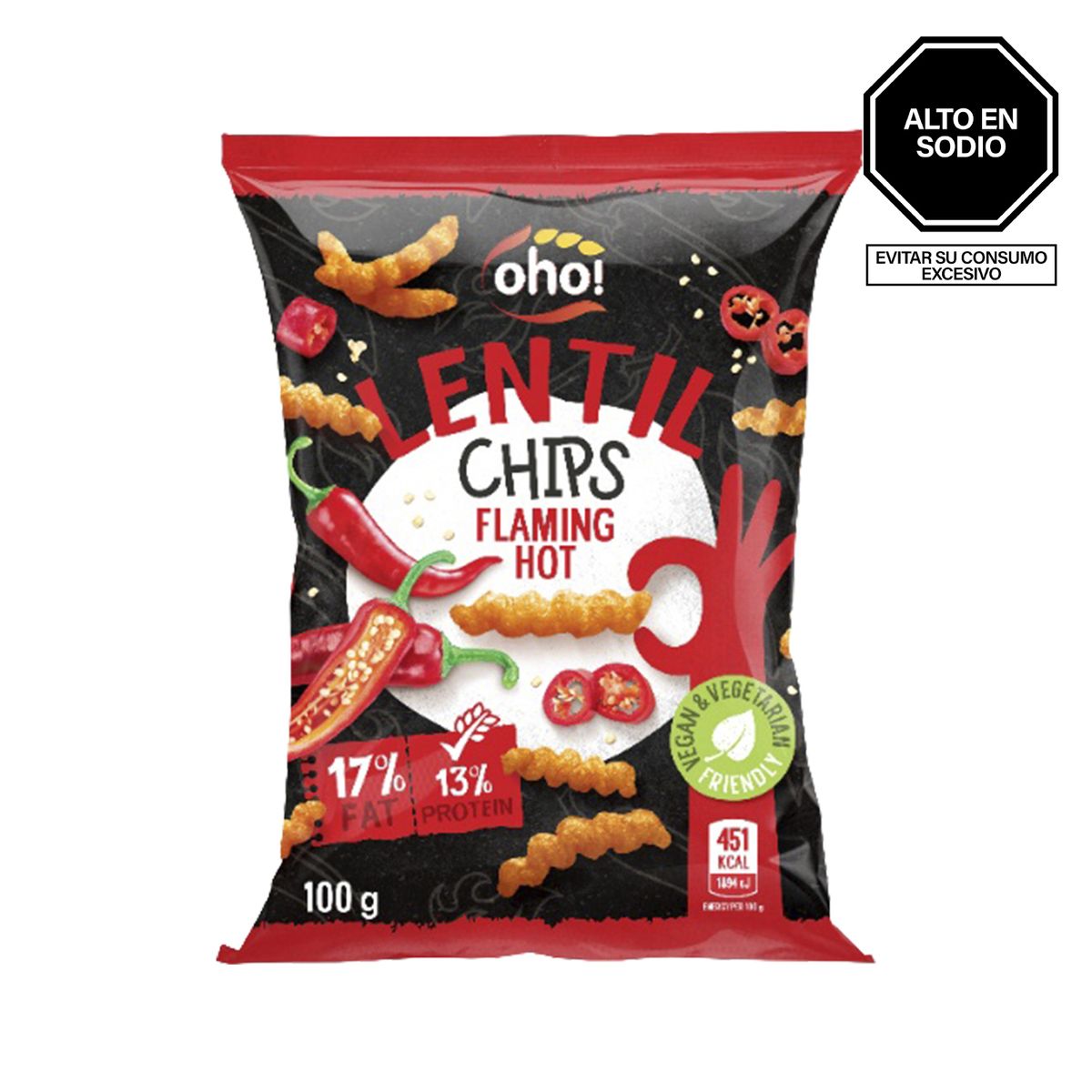OHO - Chips de Lenteja Picante Extra Oho Bolsa 100 g