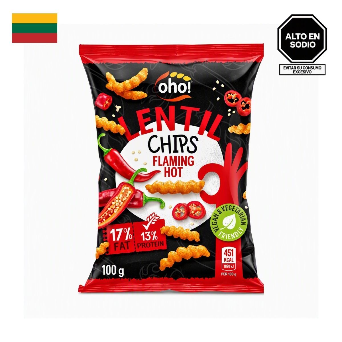 OHO - Chips de Lenteja Picante Extra Oho Bolsa 100 g