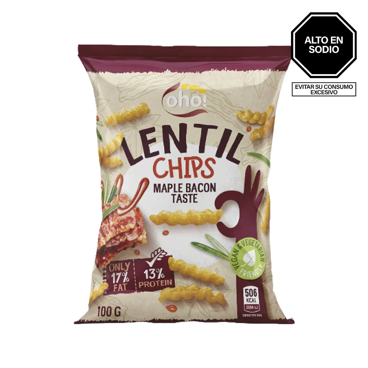 OHO - Chips de Lenteja con Tocino Oho Bolsa 100 g