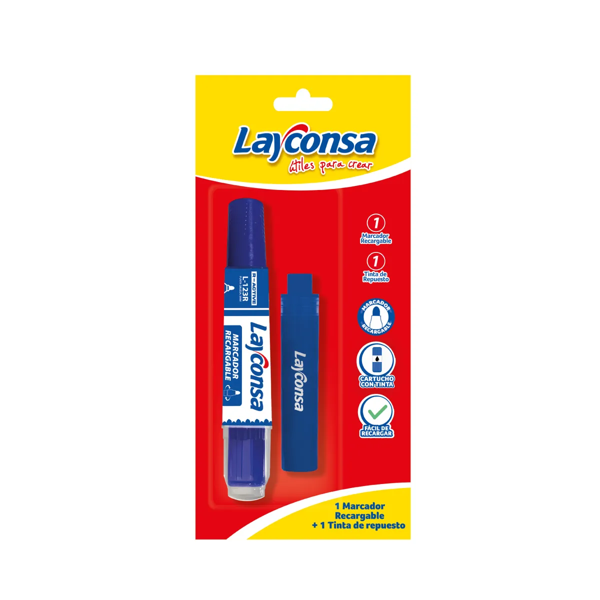 LAYCONSA - Marcador para Pizarra Recargable L123 Rojo + Cartucho Azul Layconsa