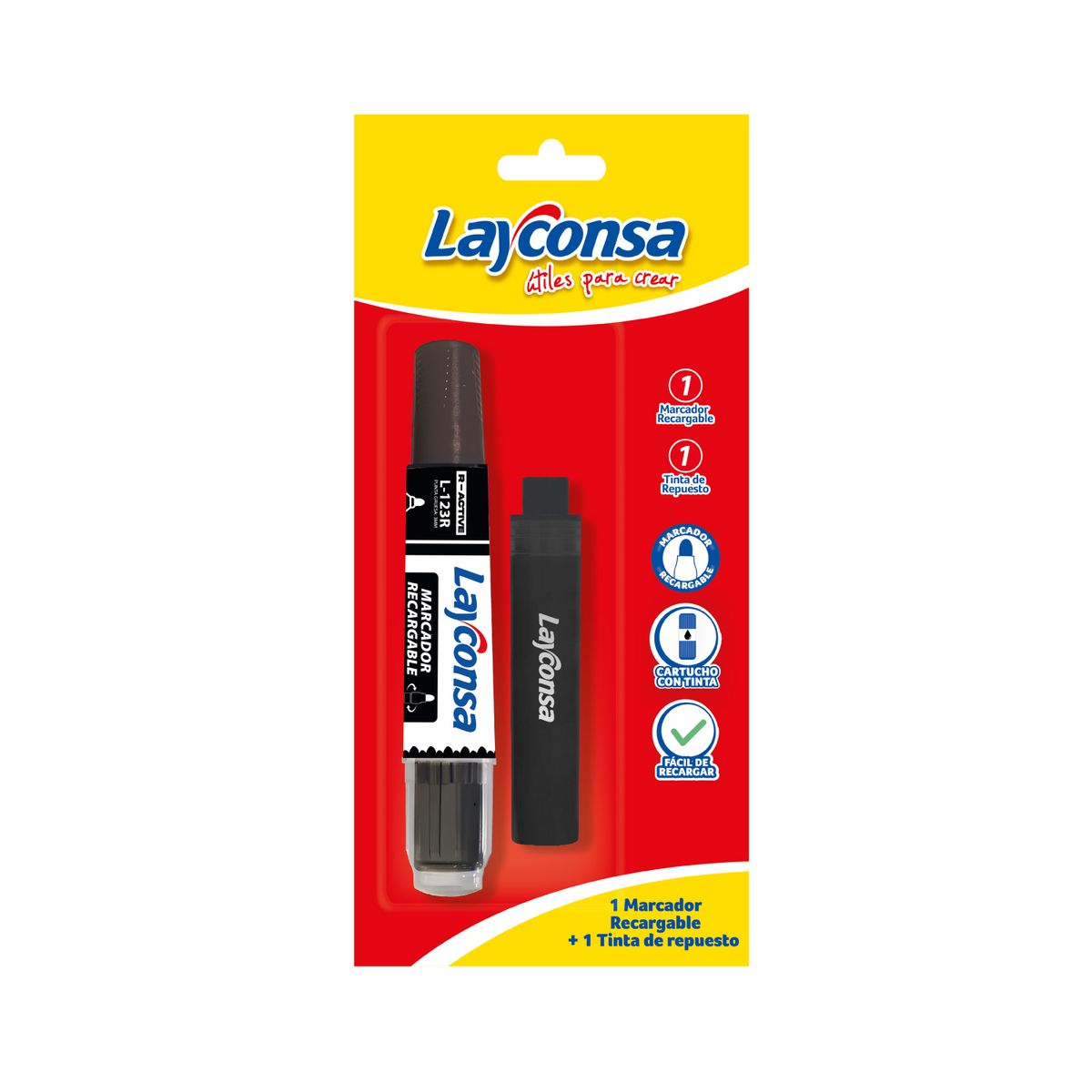 LAYCONSA - Marcador para Pizarra Recargable L123 Negro + Cartucho Layconsa