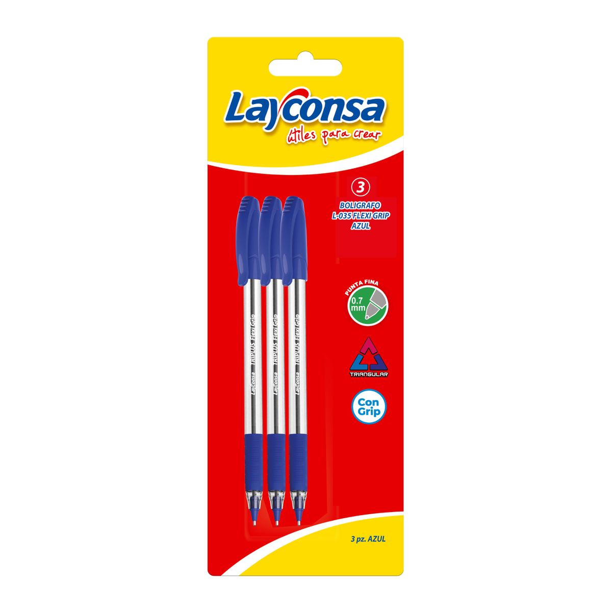 LAYCONSA - Bolígrafos L035 Flexi Grip Azules Blíster 3 Und