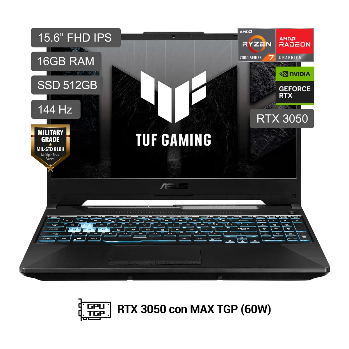 ASUS - Laptop ASUS TUF Gaming A15 R7 7445Hs 512GB 16GB Rtx3050 4GBb