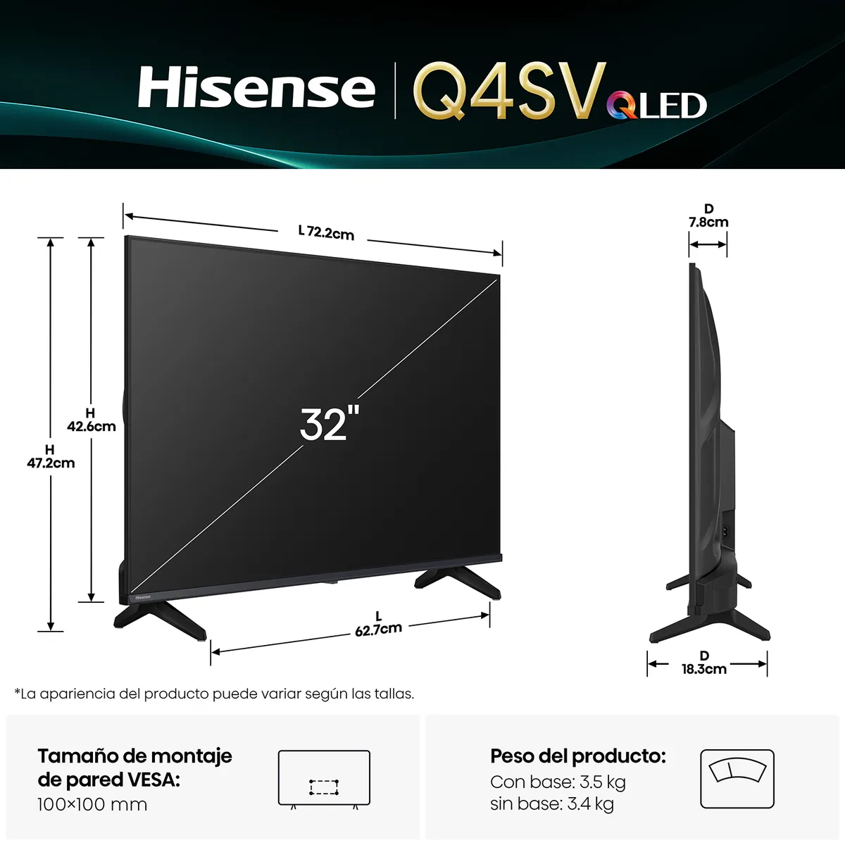 HISENSE - Televisor Hisense 32'' QLED HD