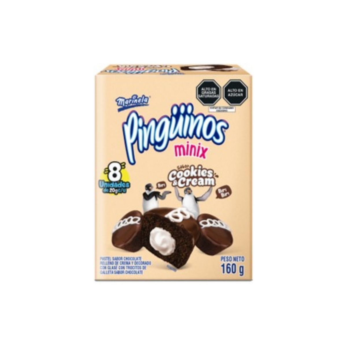 MARINELA - Bizcocho Marinela Pinguino Mini Cookies and Cream Caja 8 Und
