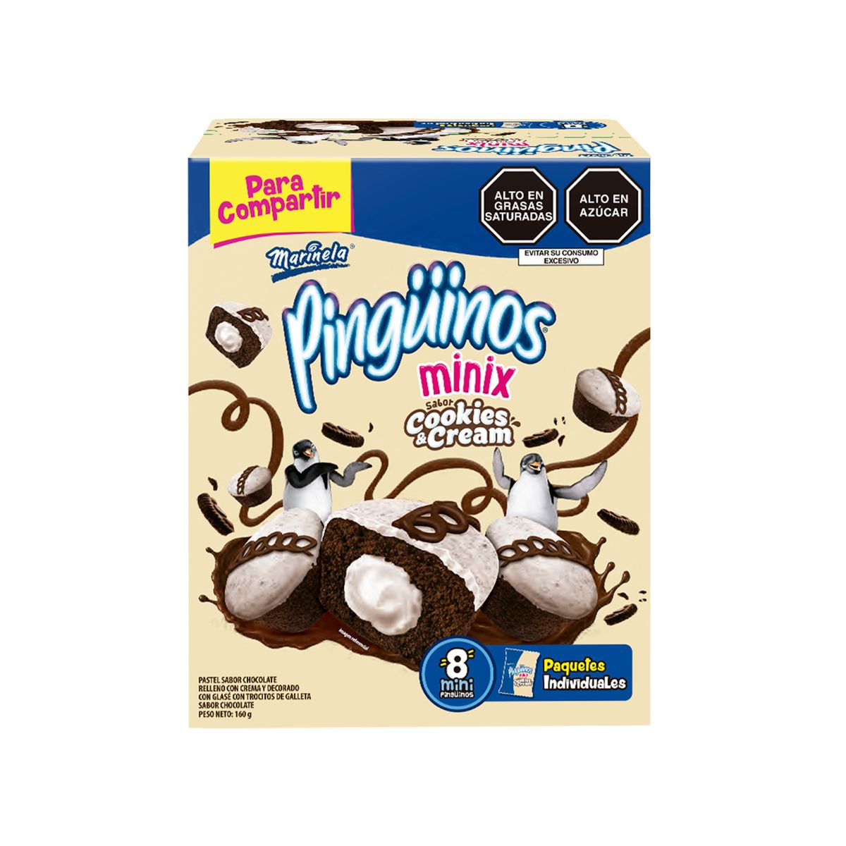 MARINELA - Bizcocho Marinela Pinguino Mini Cookies and Cream Caja 8 Und