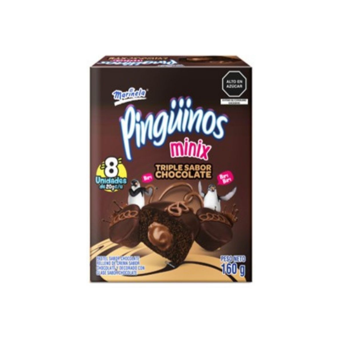 MARINELA - Bizcocho Marinela Pinguino Mini Triple Chocolate Caja 8 Und