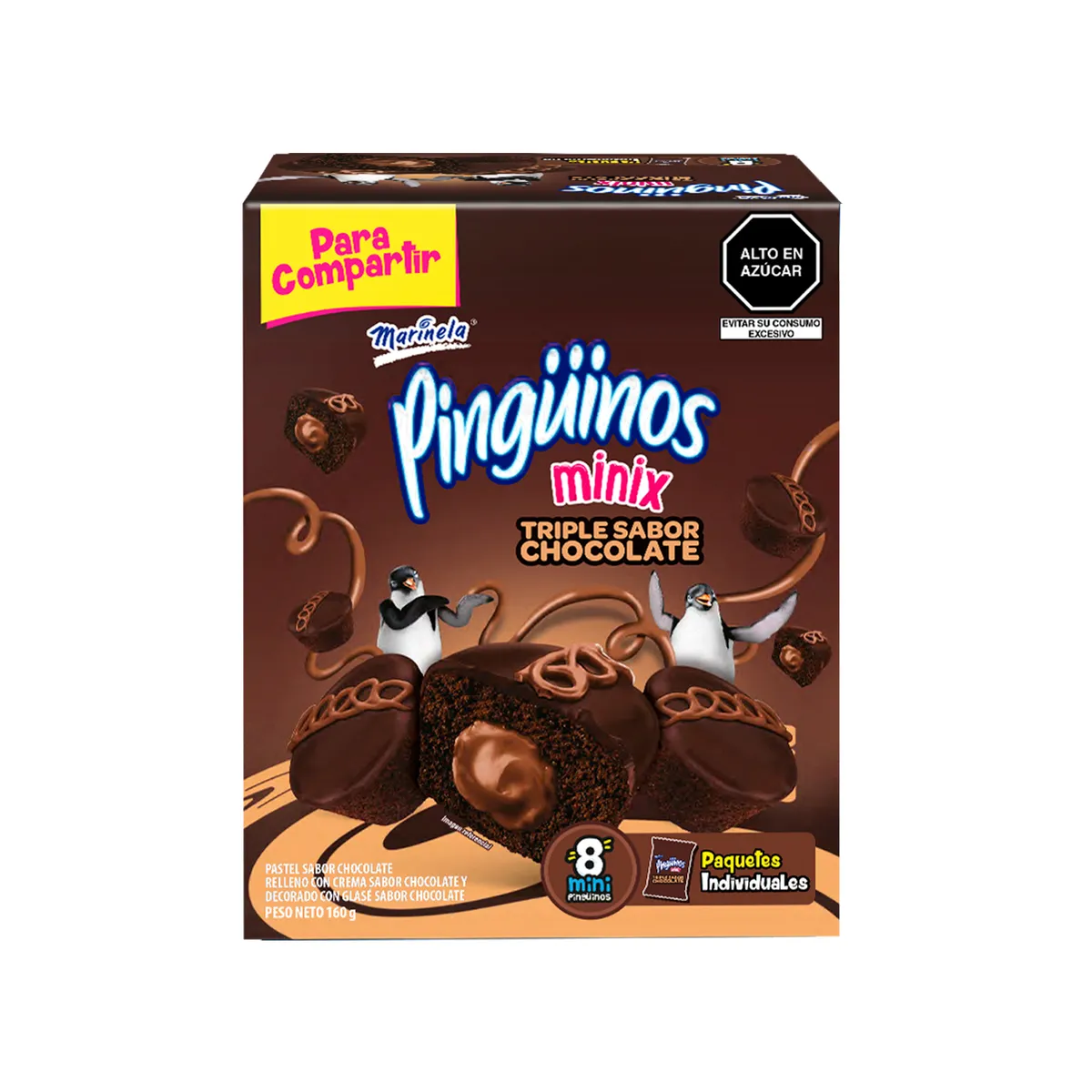 MARINELA - Bizcocho Marinela Pinguino Mini Triple Chocolate Caja 8 Und