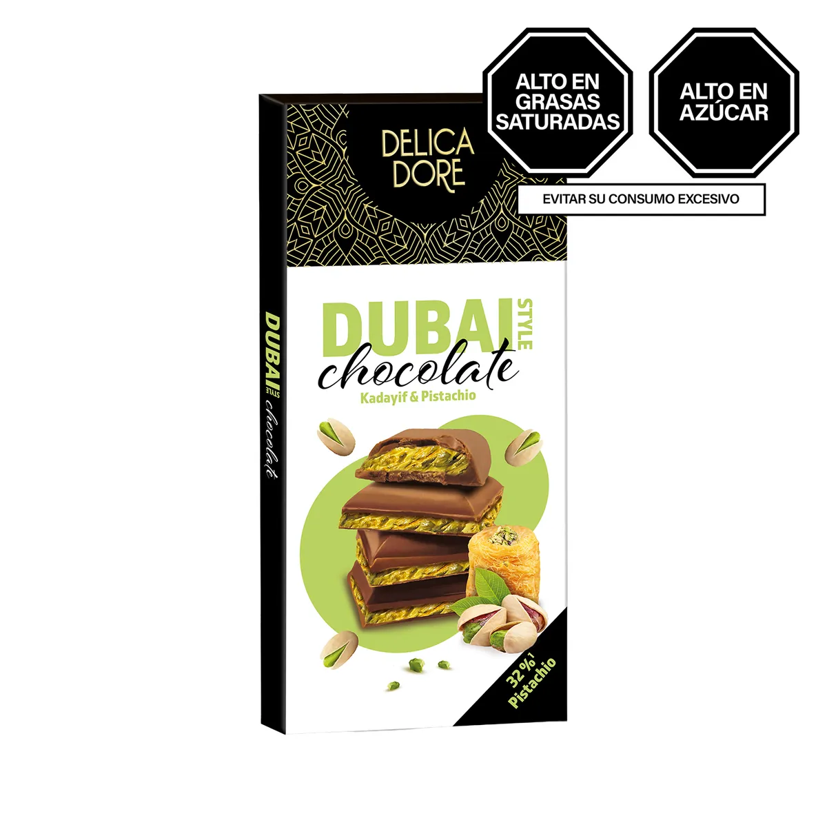 DELICADORE - Barra de Chocolate con Leche y Pistacho Delicadore Caja 98 g