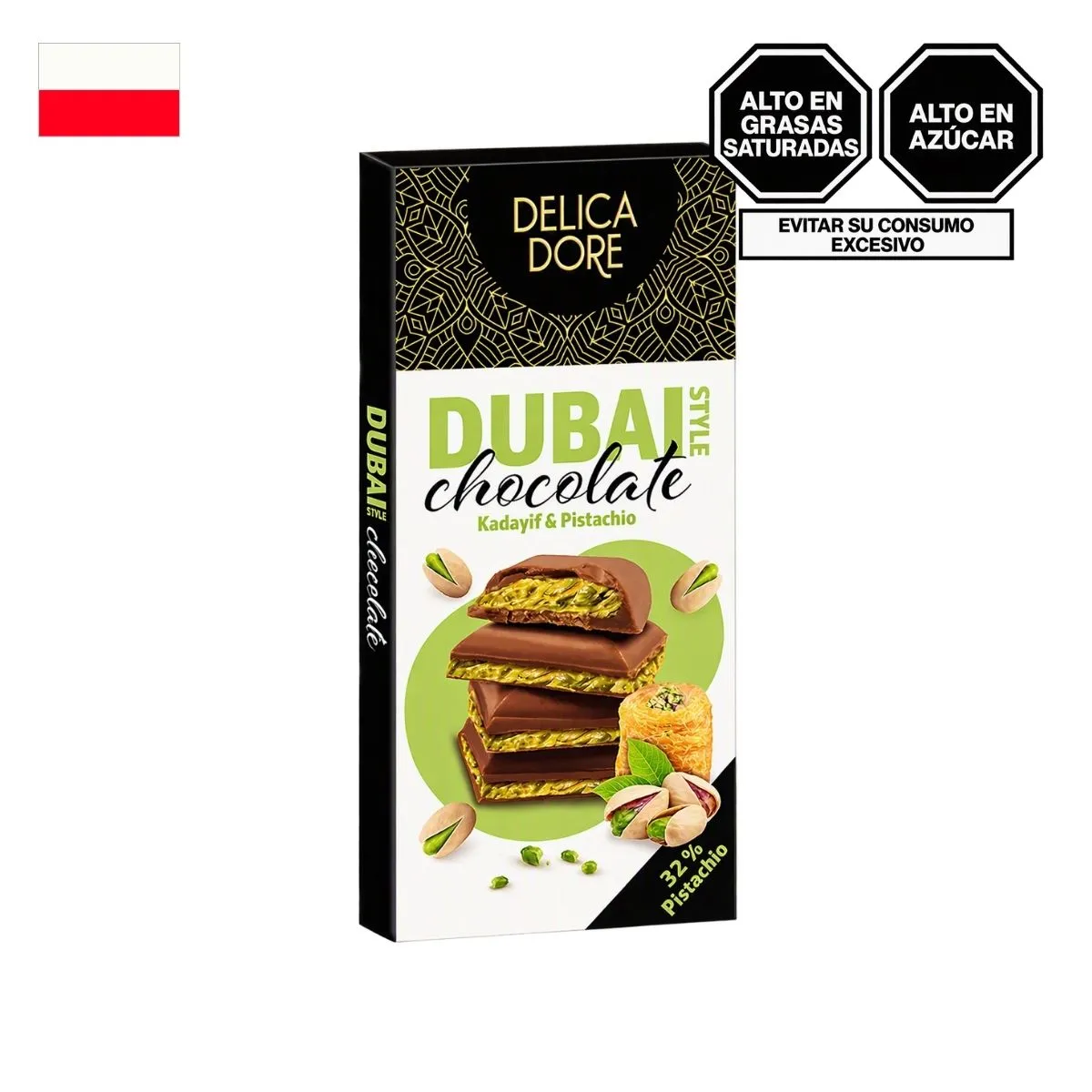  - Barra de Chocolate con Leche y Pistacho Delicadore Caja 98 g