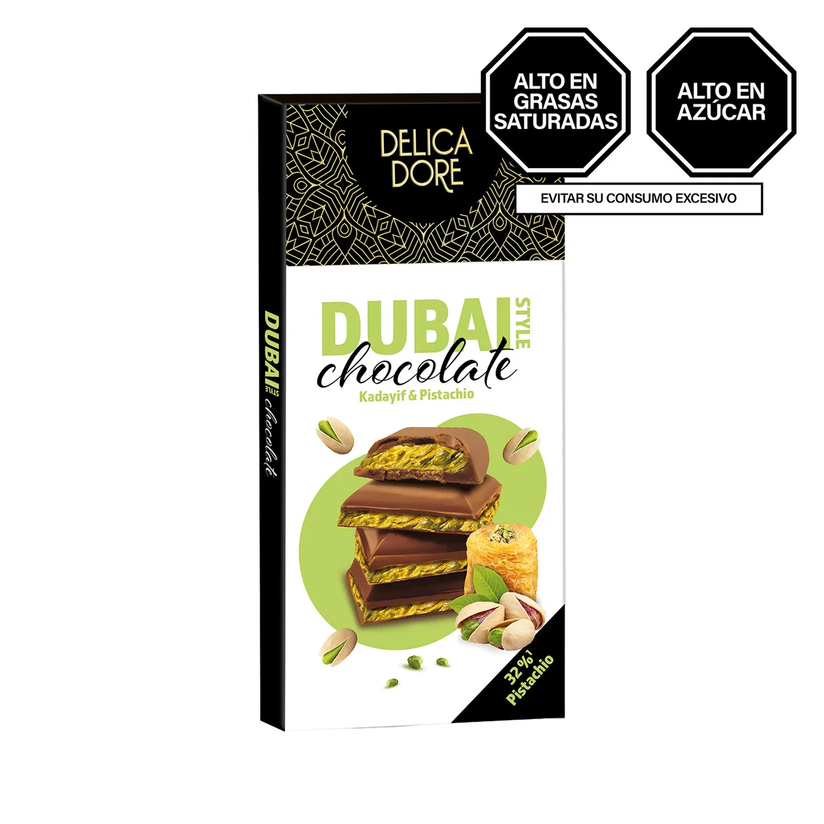DELICADORE - Barra de Chocolate con Leche y Pistacho Delicadore Caja 98 g