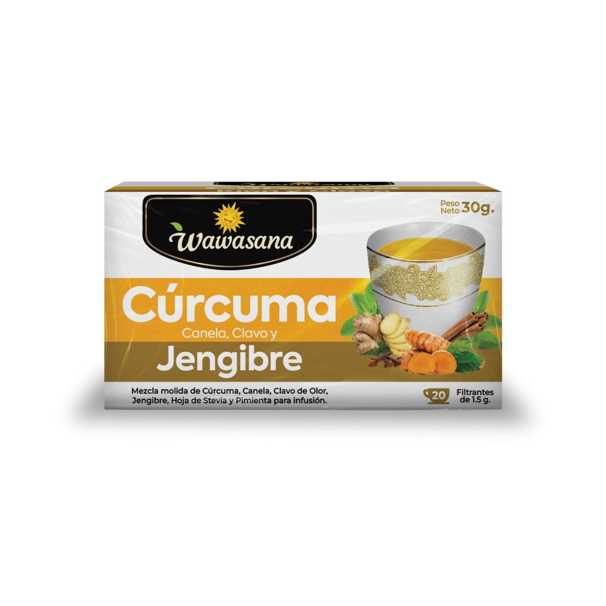 WAWASANA - Infusión Wawasana Cúrcuma Kion y Canela Caja 20 Sobres