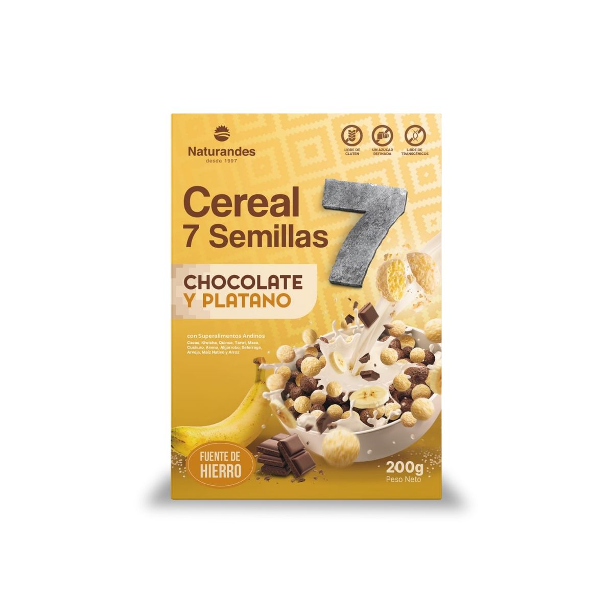 NATURANDES - Cereal 7 Semillas Chocolate Plátano Naturandes Bolsa 200 g