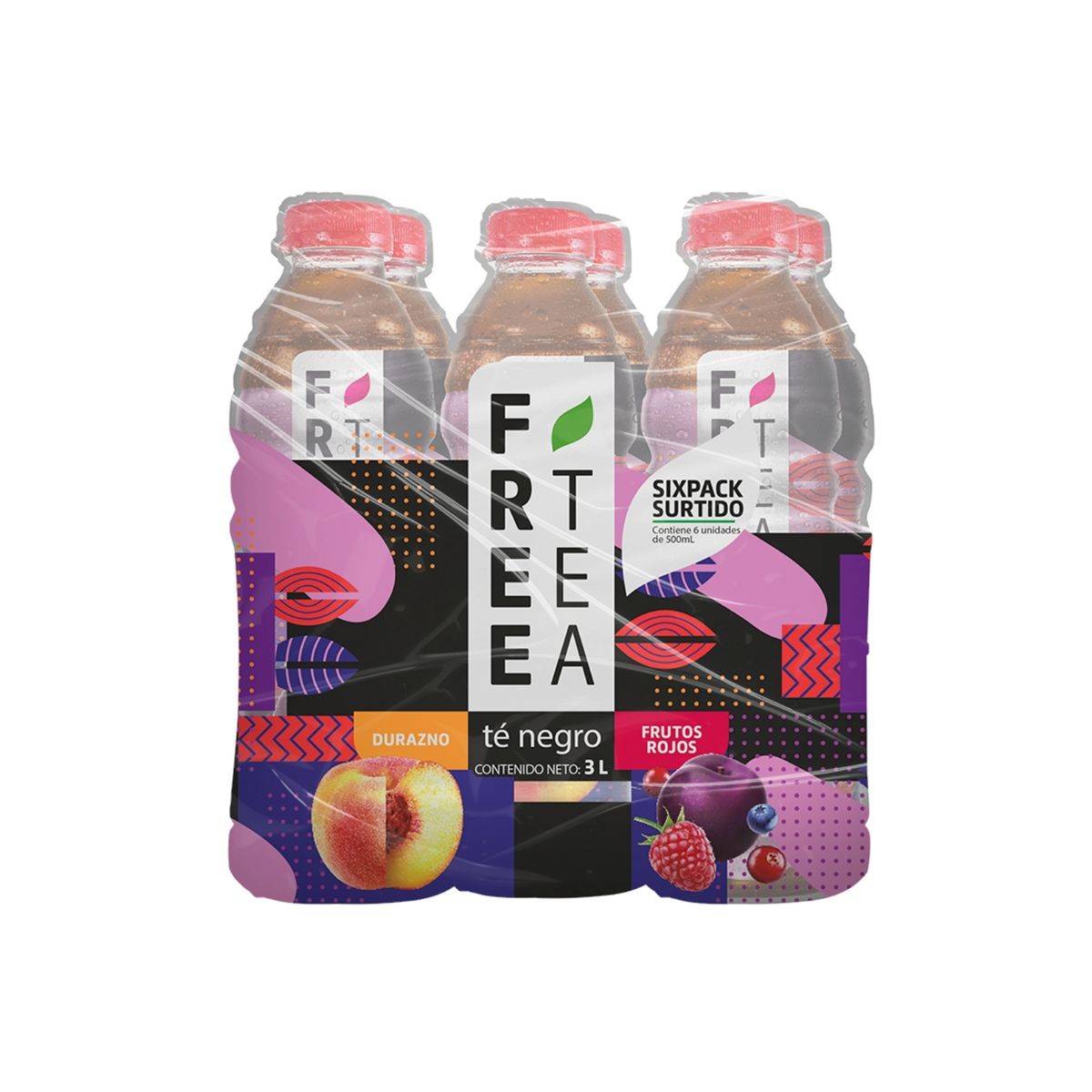 FREE TEA - Bebida Té Negro Free Tea Frutos Rojos Sixpack Botella 500 mL