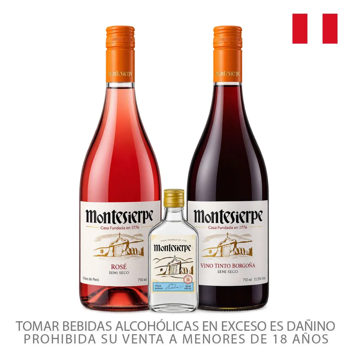 MONTESIERPE - Pack Vino Montesierpe Borgoña 750 mL + Rosé 750 mL + Petaca 125 mL
