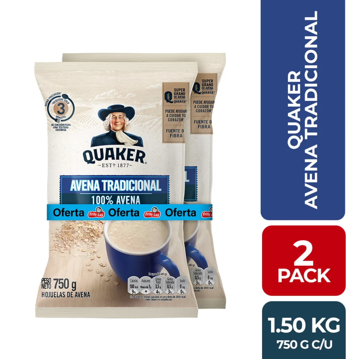QUAKER - Avena Tradicional Quaker Pack 2 Bolsas 750 g