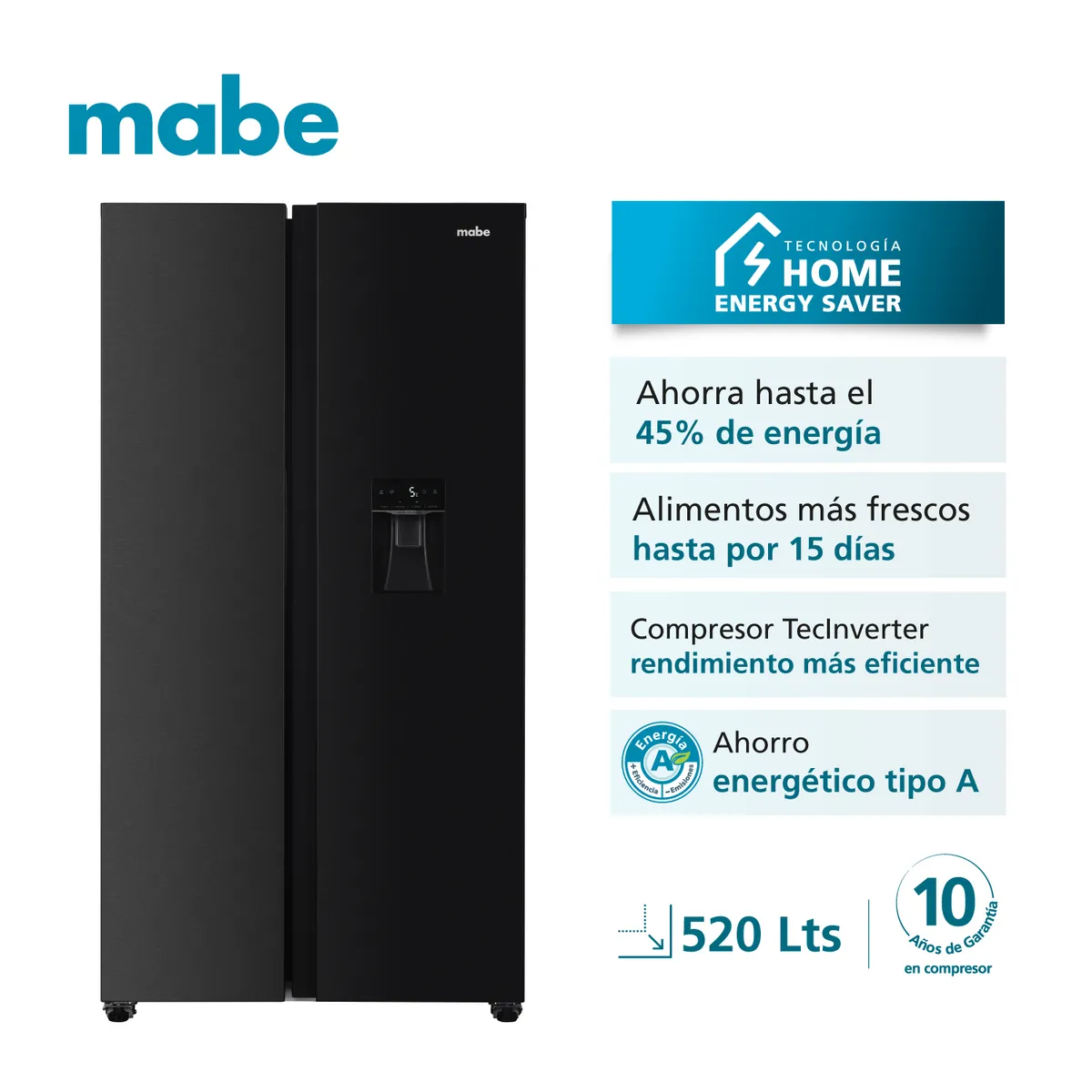 MABE - Refrigeradora Side by Side TecInverter 520L Black Mabe MSD565QMLSP0