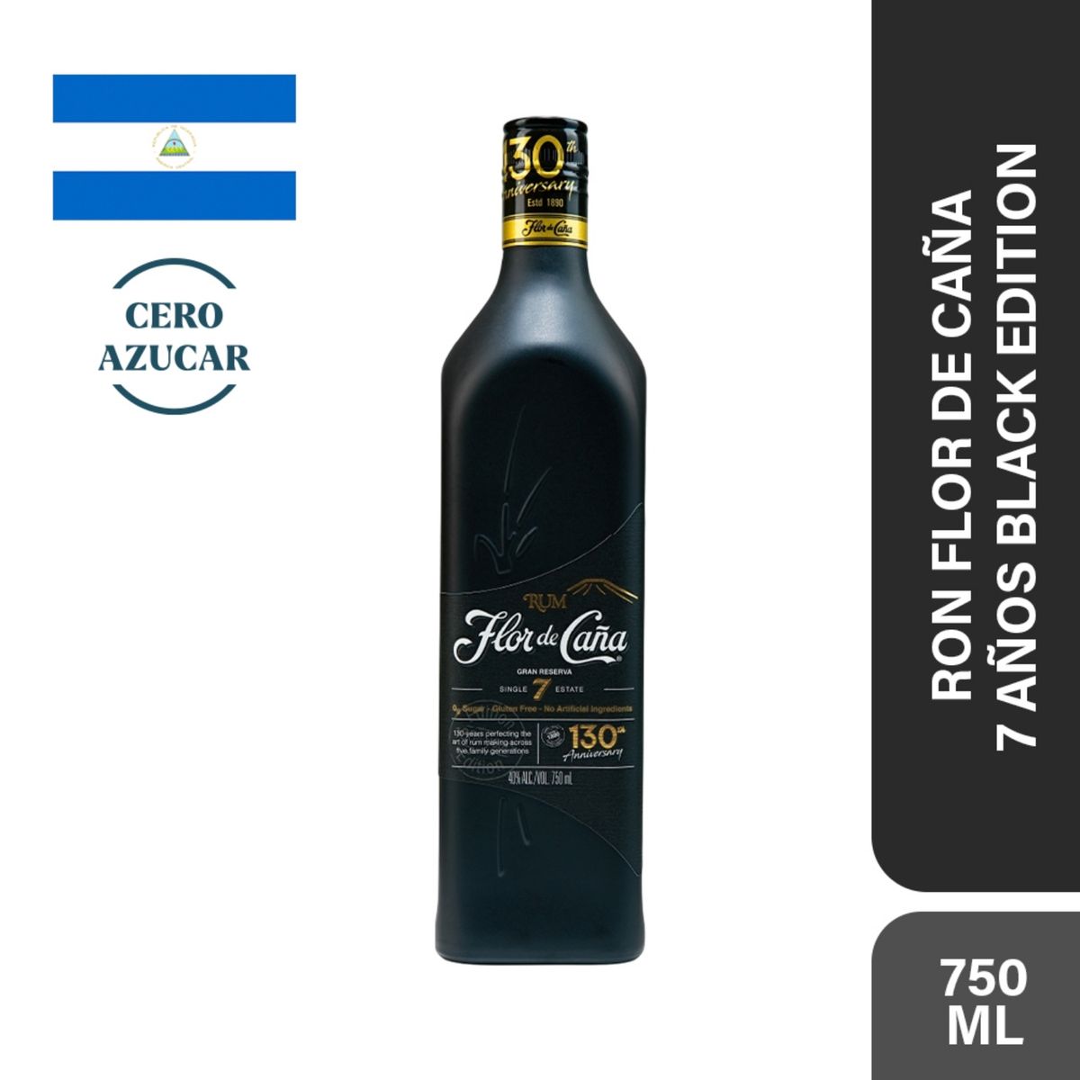 FLOR DE CANA - Ron Flor de Caña 7 Años Black Edition Botella 750 mL