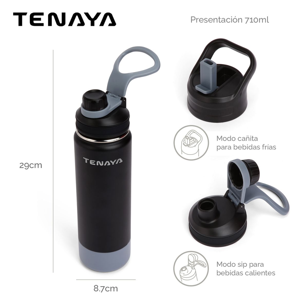 Tenaya - Botella Tenaya Acero Doble Tapa Negro 710mL