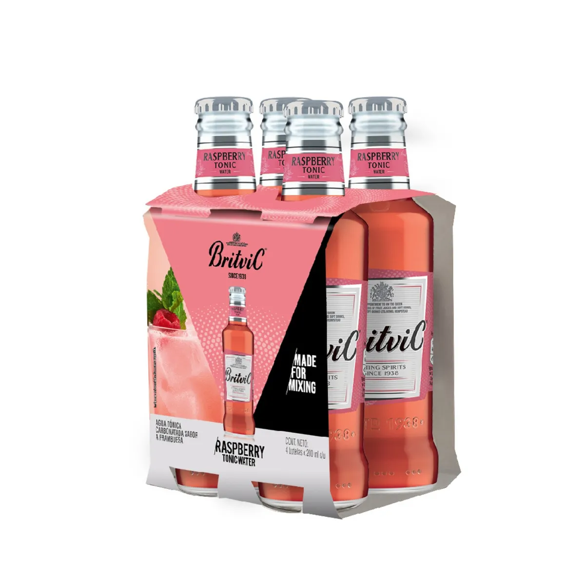 BRITVIC - Agua Tónica Britvic Raspberry Britvic Pack 4 Botellas 200 mL