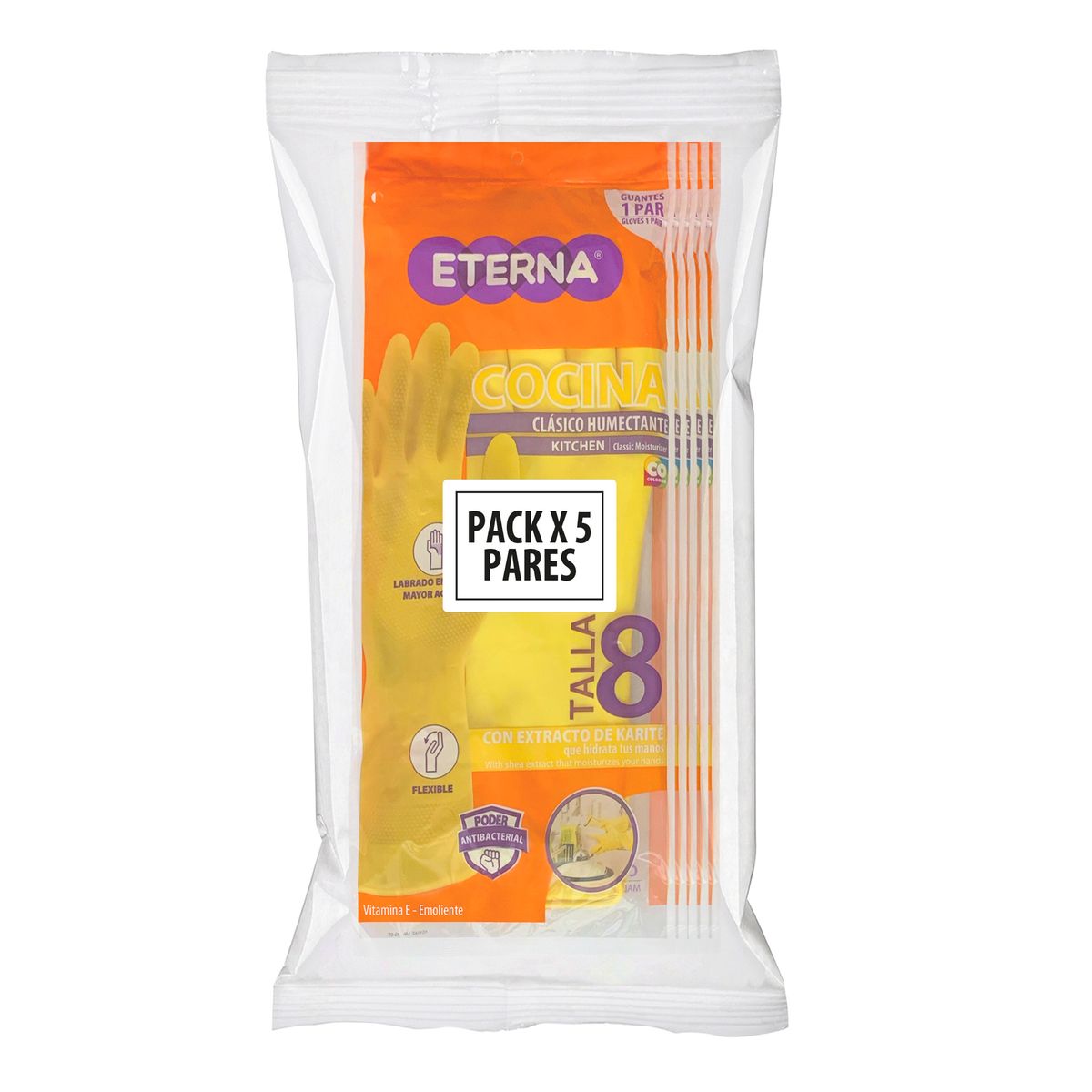 ETERNA - Guante Doméstico Eterna Hogar Talla 8 Pack 5 Und