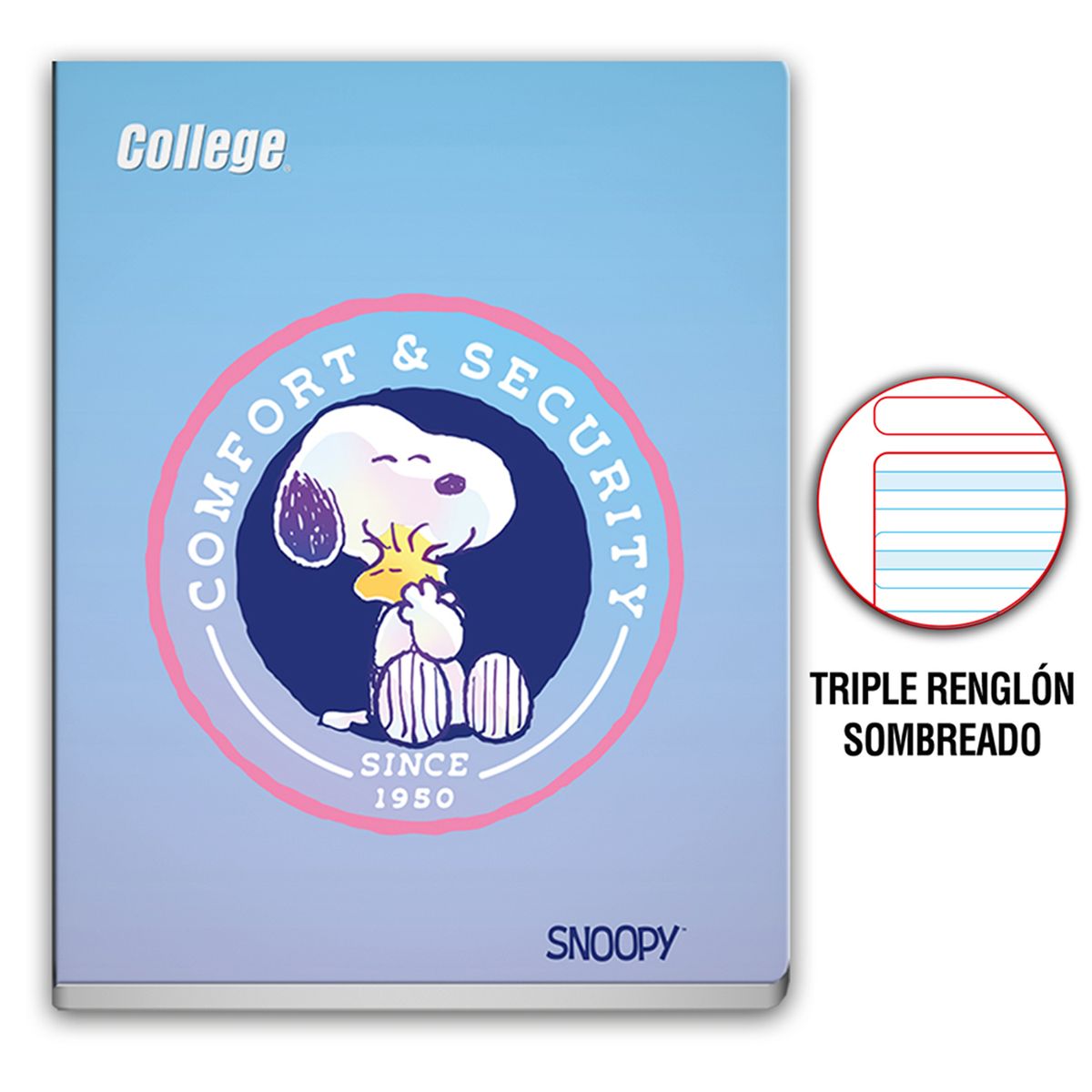  - Cuaderno Deluxe  Tres Renglones CSC Snoopy College 80 Hojas