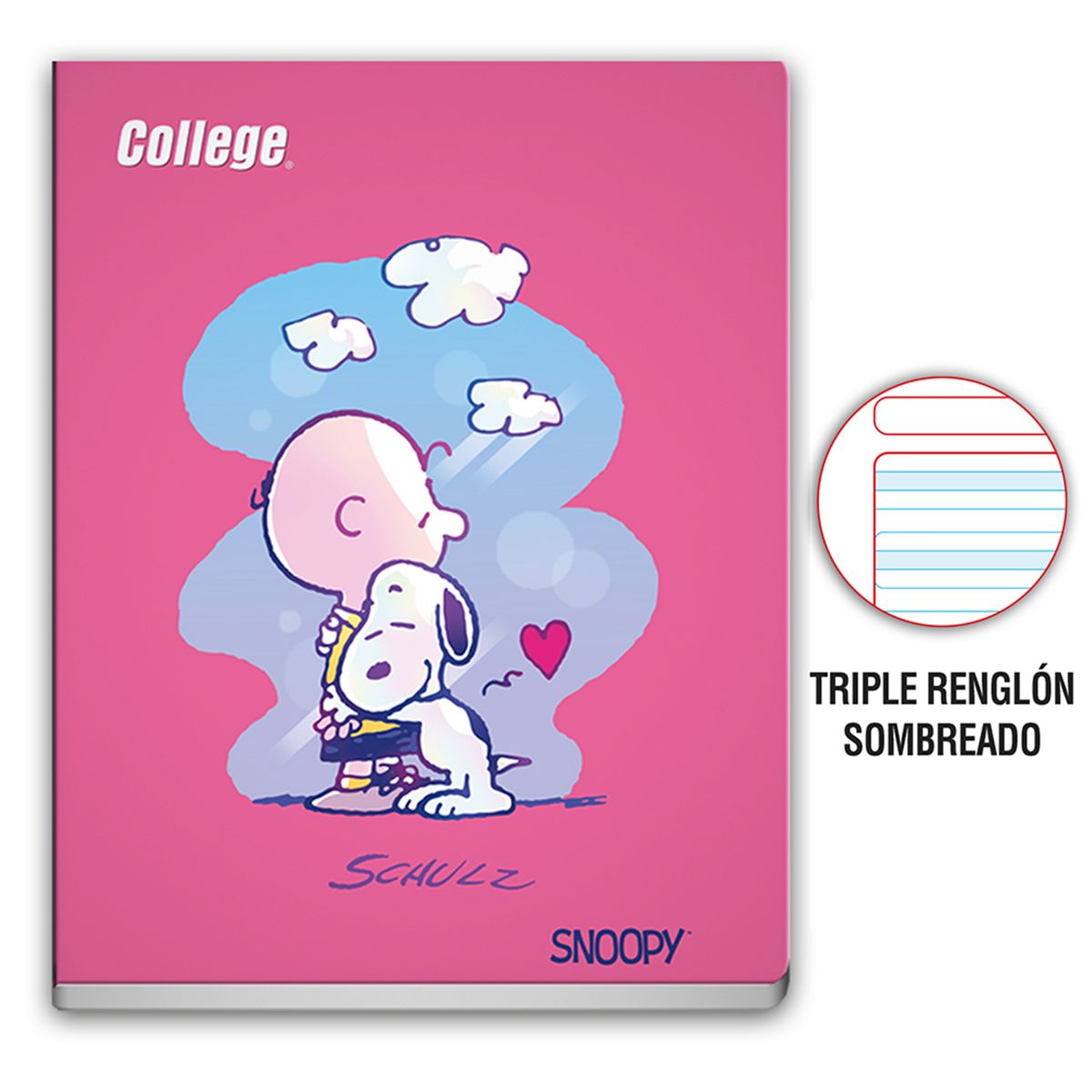  - Cuaderno Deluxe  Tres Renglones CSC Snoopy College 80 Hojas