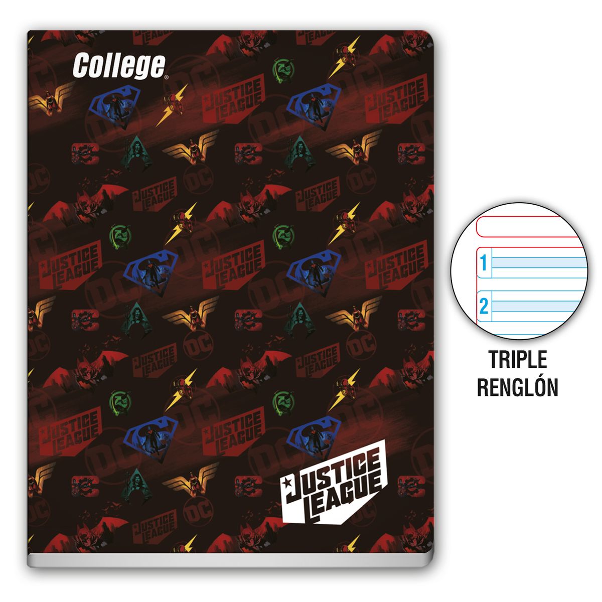  - Cuaderno Deluxe  Tres Renglones CSC DC Comics 80 Hojas