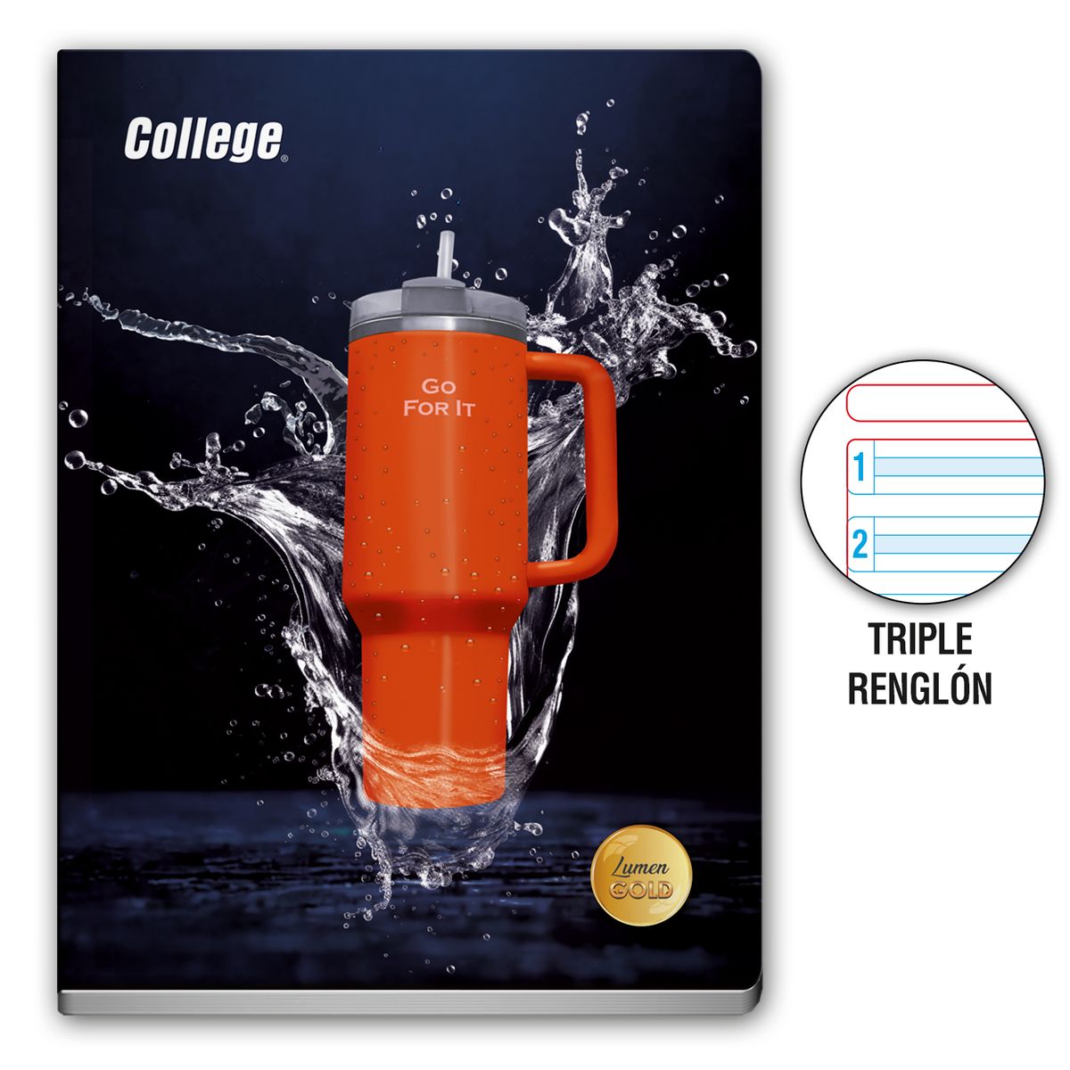 - Cuaderno Deluxe  Tres Renglones CSC Lumen Gold College 80 Hojas